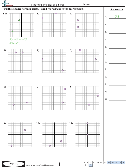 Finding Distance (Different X and Y) Worksheet - Finding Distance on a Grid  worksheet